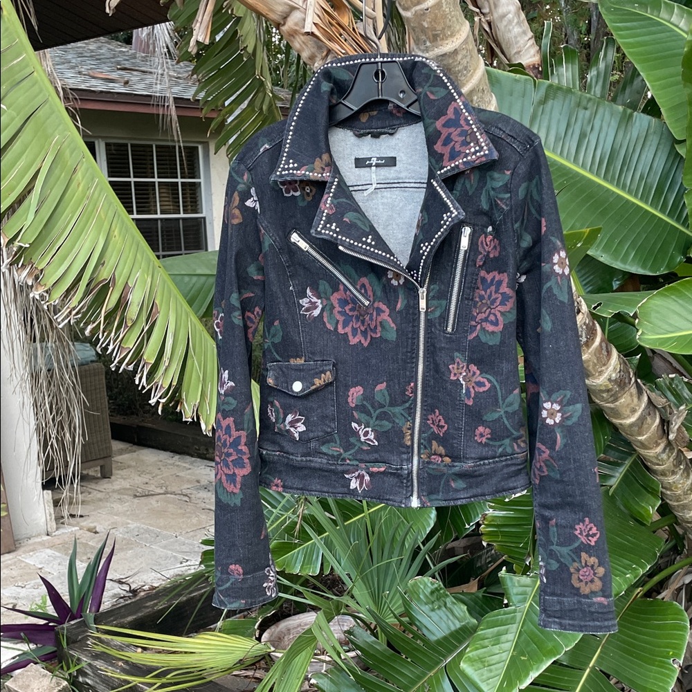 seven for all mankind, dark floral denim jeanjacket